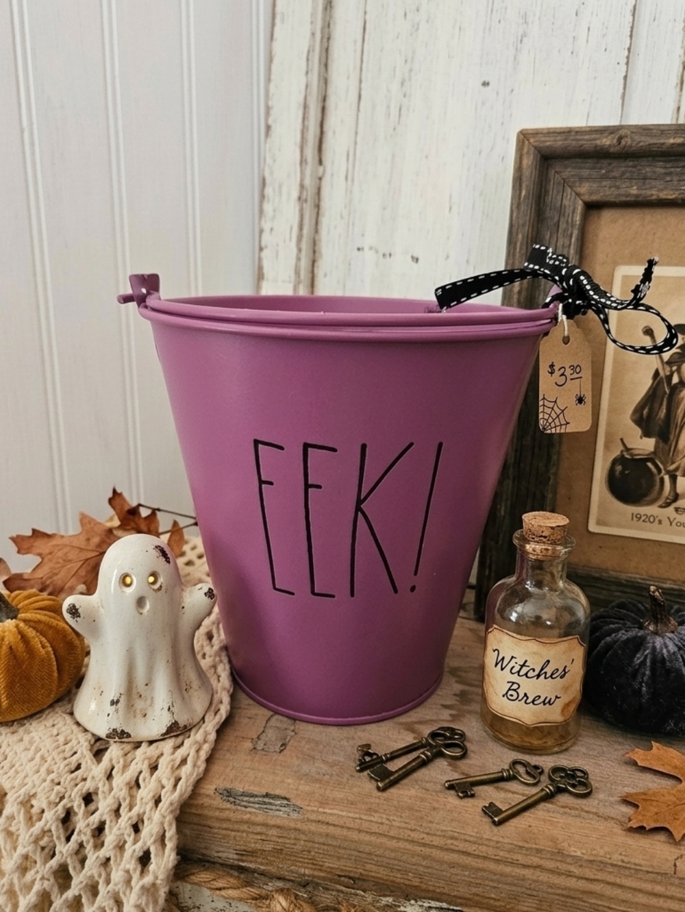 ​RAE DUNN "EEK!" Purple Metal Halloween Bucket | HTF Artisan Collection